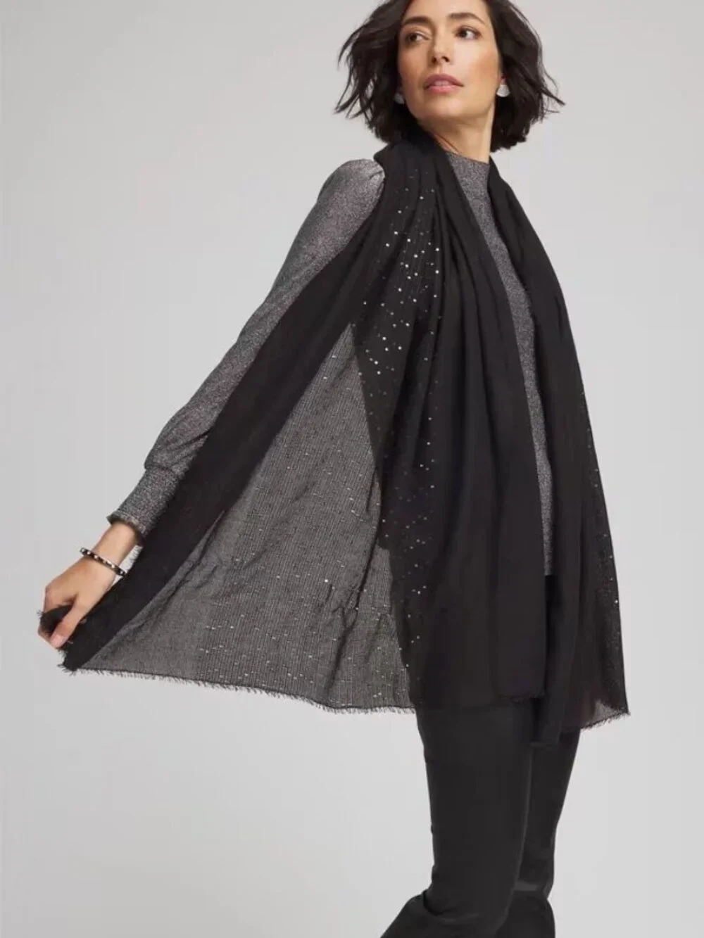 new CHICO'S METALLIC embellished oblong scarf wrap